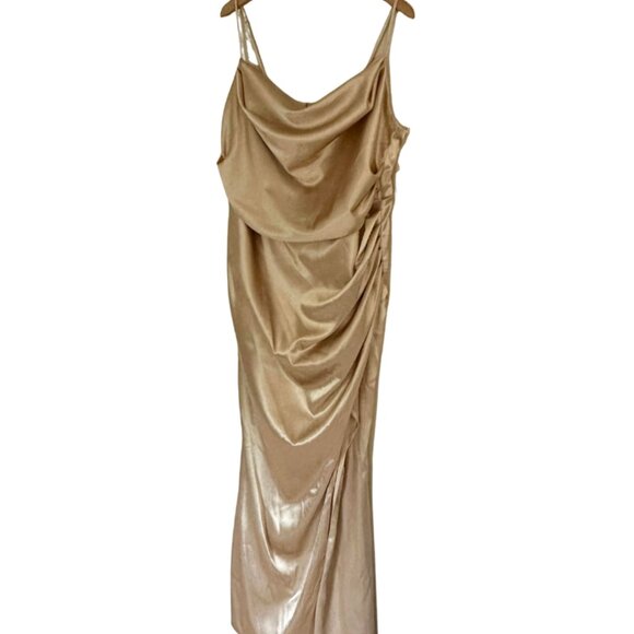 Birdy Grey Lydia Maxi Dress Shiny Gold Cowl Neck Mermaid Skirt Gown - NWT - 2X - Picture 2 of 9